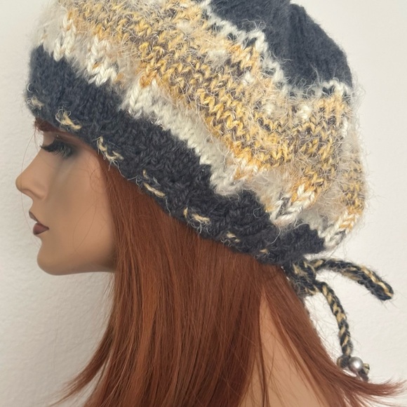 Hand Knits 2 Love Slouch Beanie Hat Adjustable Fit Beads Designer Bead Gift Gray main image 9